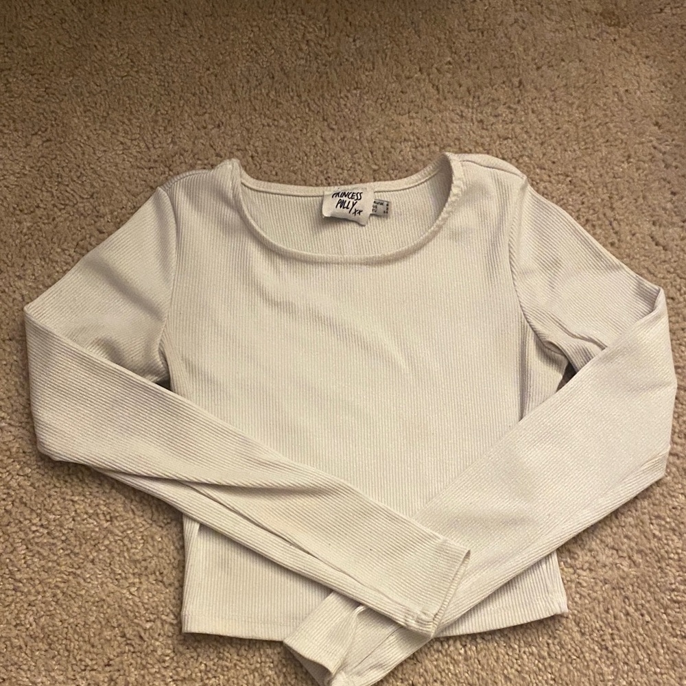 Princess Polly Cream Ribbed Knit Top